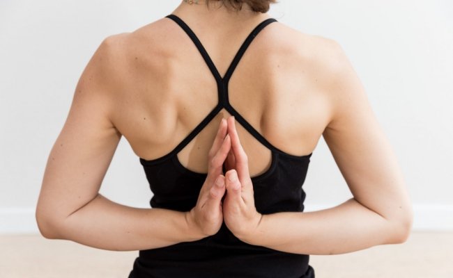 Reverse Prayer Yoga Pose Woman Show Stock Photo 1159823530 | Shutterstock